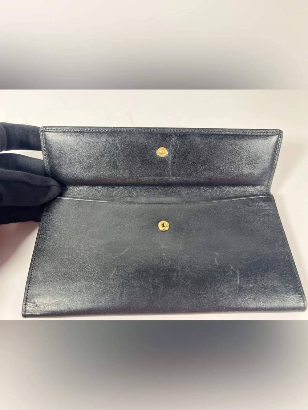 1253: Bally Black Leather Long Wallet Checkbook Organizer